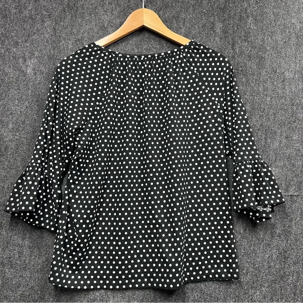 Michael Kors Women's Ruffle 1/4 Sleeve Polka Dot Blouse Black Size M - Picture 6 of 9
